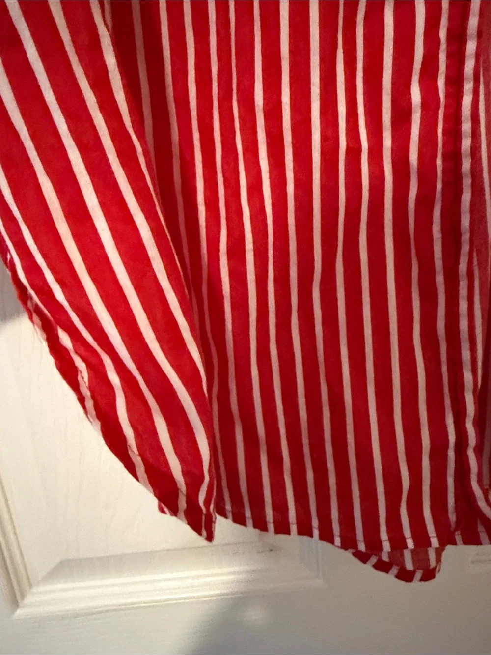 J. Crew Red and White Vertical Stripe Button-Down Shirt